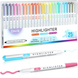 Zmcik Double Ended Highlighters with Soft Chisel Tip, 25-Pack Quick Dry Assorted Colors, Pastel Highlighters Set for School/Office Journaling, Bible Assorted Colors