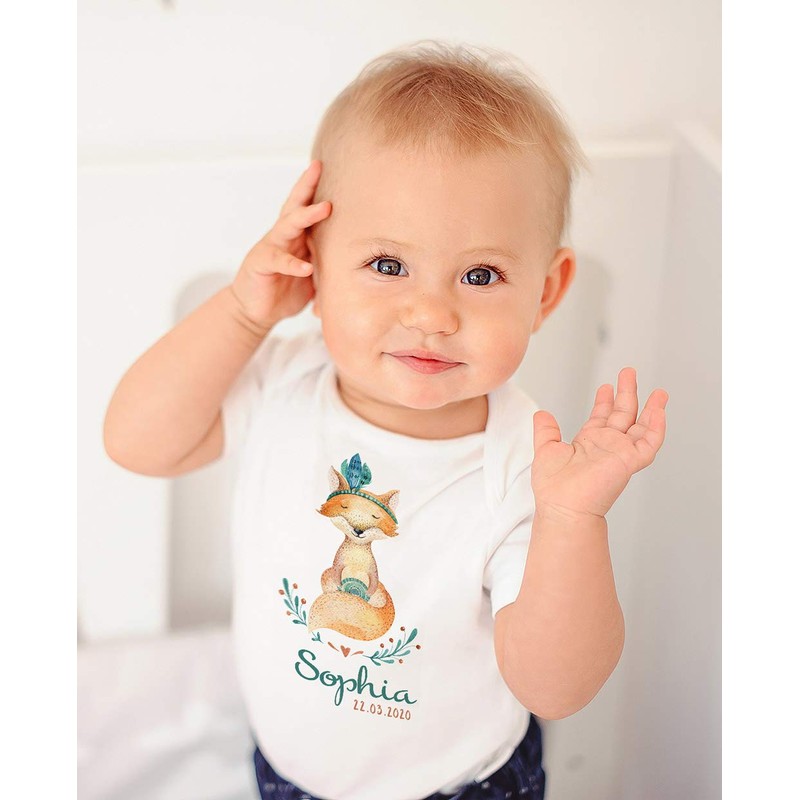 SpecialMe® Baby Bodysuit with Name and Date Print Boho Fox
