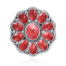 Phyonio Women Bohemian Flower Ring 925 Sterling Silver Vintage Boho Rings Flower Statement Ring Size 7