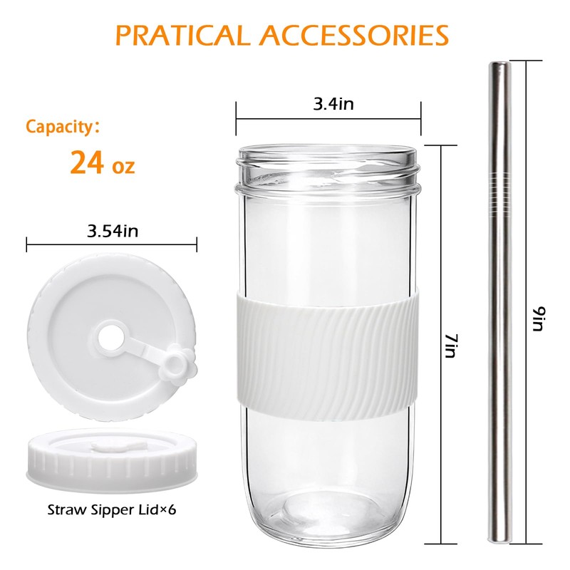 Mapoxy 6 Pack 24oz Mason Jar Cups with Lids and