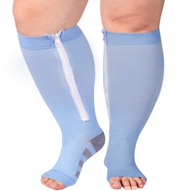 Ancrina Plus Size Zipper Compression Socks Women Toeless Compression Socks for Women Open Toe Wide Calf Compression Socks 15-20mmHg Support Socks