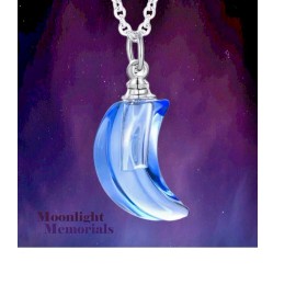 Fashion Jewelry cremation  blue crescent moon urn ashes  Pendant 925 Sterling Silver 24" chain