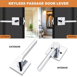 Probrico Square Polished Chrome Passage Door Handle Heavy Duty Keyless Door Lever Lock for Hallway Closet Interior Door Knobs Lockset Slim Handed Levers, 5 Pack