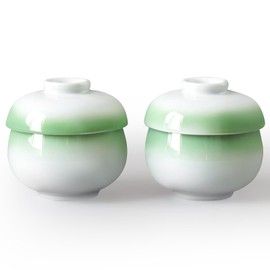 Cinf Japanese Snack 6 oz Set of 2 Stew Pot With Lid Steam Cuisine Ceramic Serving Soup Bowls Custard Bowl Cup for Egg Vegetable
