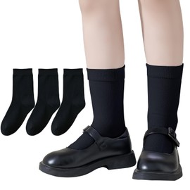 EPEIUS Socks for Boys Little Girls Thin Soft School Uniform Dress Socks Seamless Viscose Crew Socks White Navy 8-11 Years Old (Black 3 Pack,L)
