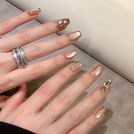 Nail Tip, Short, False Nail, Stylish, Cat Eye, Short Nail Tip, 24 Pieces, Glossy, Sparkle, Japanese Style, Cute, False Nails, Popular Nail Tips, Fake Nails, 3D Sensation, Handmade False Nails, Nail