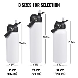 Fijinhom 18oz Insulated Stainless Steel Water Bottle, Wide Mouth Double Wall Vacuum, Silicone Straw, Sweat & Leak Proof, BPA Free,Keep Cold 24h Hot 12h for Adults, Kids, Outdoor, White