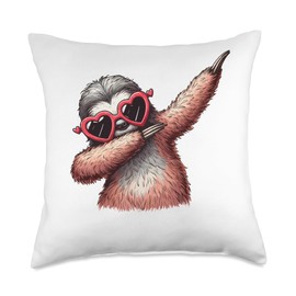 Sloth Heart Shape Sunglasses Dabbing Dance Lover Throw Pillow