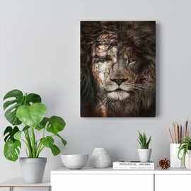 2DD Jesus Christ and Lion Half face Sunshine Bright Jesus Prayers Gifts on Birthday Xmas | Framed Canvas Gallery Wraps 1.25 inch | Print in US | Full Size White Customize