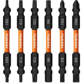 Hakkin 6 Piece Double End Screwdriver Bit Set S2 Steel Torx 75 mm Bits Set Long Roberston Square Star Bit 1/4 Special Bit Set for Cordless Screwdriver PH2 PH1 SL6 SL4 SQ1 SQ2 T15 T20 T20 T25 H4 H6