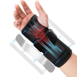 Sioven Carpal Tunnel Wrist Support Brace with 3 Straps Metal Splint Stabilizer - Carpal Tunnel Wrist Splint for Sprains, and Tendonitis (Black, Right Hand S/M)