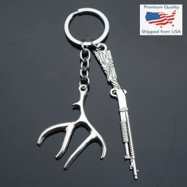 Hunting Rifle & Deer Antler Themed Shotgun Charms Keychain Key Ring Chain Gift