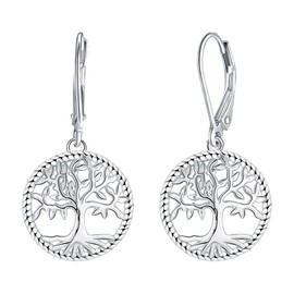 Micory Tree of Life Earrings Hanging for Women 925 Sterling Silver Tree of Life Hoop Earrings Jewellery Gift for Girls Wife Mother Daughter, Silver, Cubic Zirconia