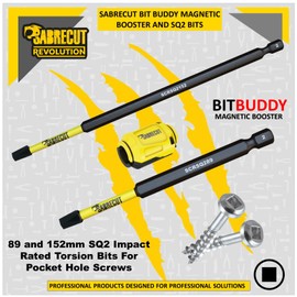 3 x SabreCut SCRKSQ2KR SQ2 89mm 152mm Bits and Magnetic Booster Screw Holder Compatible with Kreg Pocket Hole Jig Screws