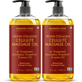 MAJESTIC PURE Majestic Aceite de masaje de celulitis natural puro, mezcla única de aceites esenciales de masaje, mejora la firmeza de la piel, más eficaz que la crema de celulitis, 8 onzas líquidas, Paquete con 2