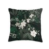 Dark Botanical Elegance – White Florals & Greenery Throw Pillow