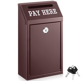 Yaocom Safe Cash Box Money Collection Metal Donation Box with Lock Wall Mount Pre Drilled Mailbox Delivery Ballot for Home Office Outdoor Self Serve Stand(Brown,10.2 x 5.7 x 2.8 Inch)