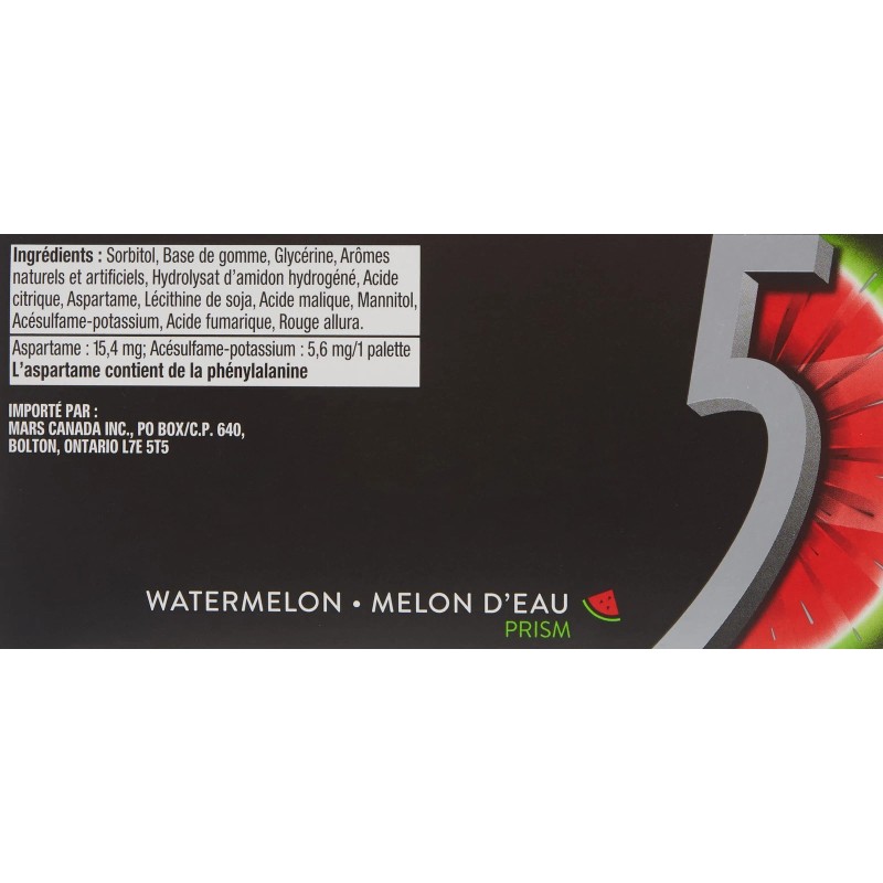 5 Wrigley 5 Prism Electric Watermelon Gum, 10ct x 15pcs,