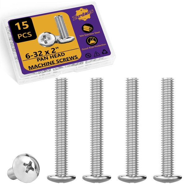 6-32 x 2 Machine Screws, 15 PCS Phillips Pan Head