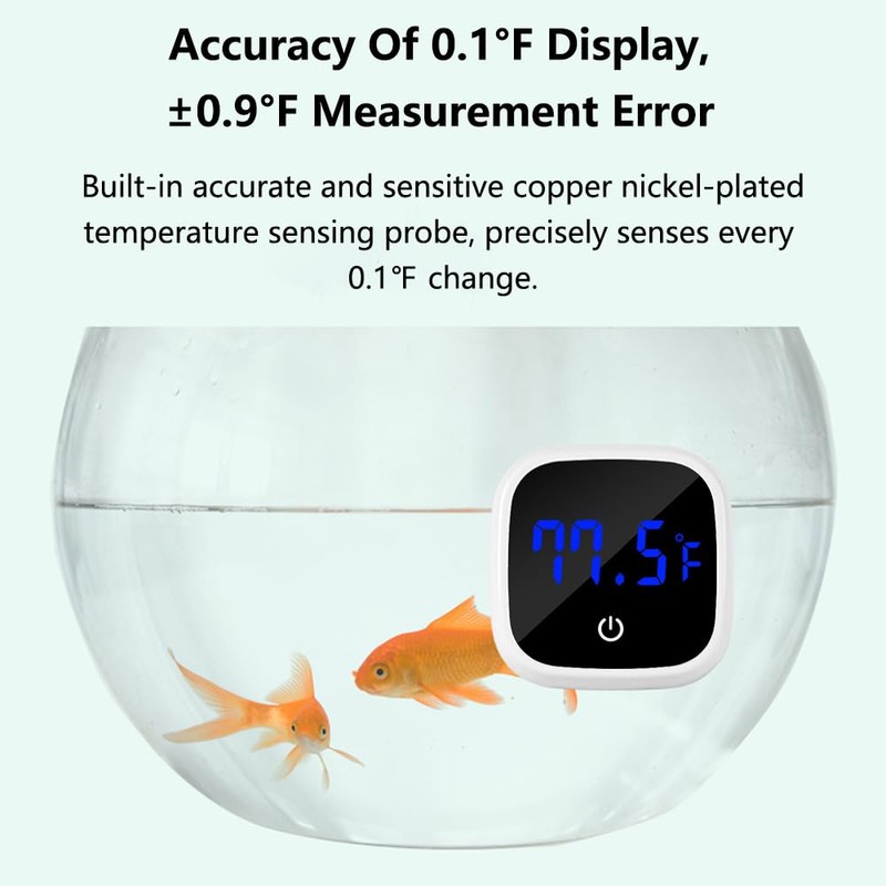 LED Aquarium Thermometer, Mini Wireless Digital Thermometers Touch Button, Energy-Saving