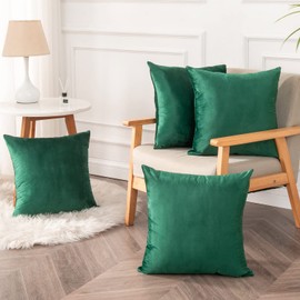 Yonous Cushion Covers, Soft Premium Velvet Decorative Throw Pillow for Sofa Bed Couch Chair, Set of 4, Green, 18 x 18 inch / 45 x 45 cm
