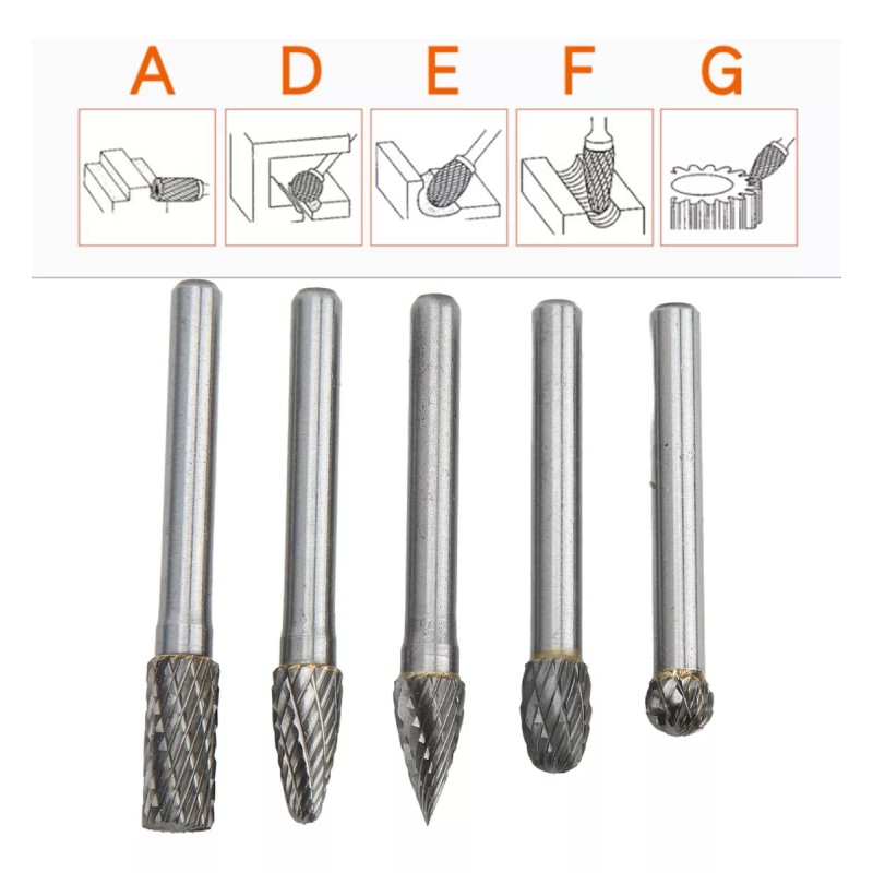 MIZETLI Rebabeadores Carburo Tungsteno Burr 1/4 5pzs Fresa Taladro