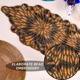 CLEENTABLE 36" Beaded Table Runner Elegant Handcrafted Glass & Polyester Runner for Farmhouse, Bridal, Wedding, Party, Rustic, Christmas & Holiday Table Decor, Vintage & Festive Centerpiece