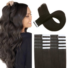 XDhair Tape in Hair Extensions 50g 16Inch 20pieces Dark Brown Seamless Skin Weft Glue Tape in Real Human Hair Extensions for Fashion Women (#2,16Inch)