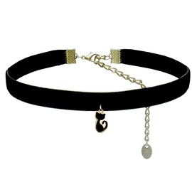 Velvy c230 Original Cat Cat Simple Black Choker Women's Necklace, 3 Types, Alloy Steel