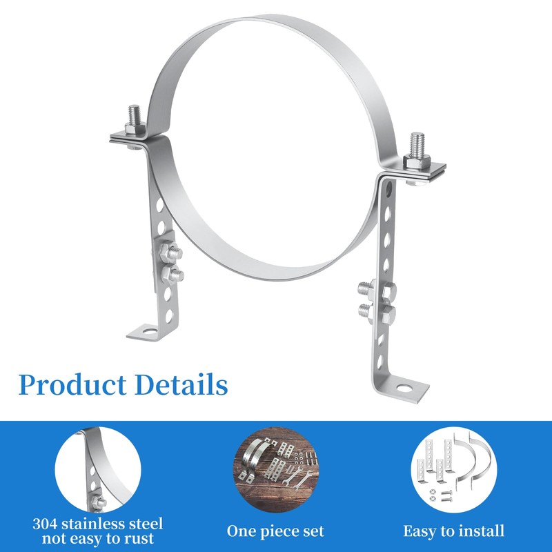 8 inch Adjustable Vent Wall Strap, Heavy Duty Stainless Steel