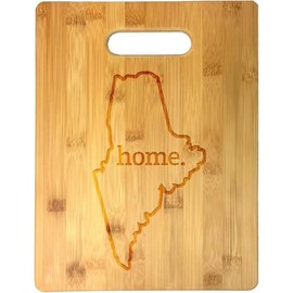 Home State Outline USA United States Laser Engraved Bamboo Cutting Board - Wedding, Housewarming, Anniversary, Birthday, Father's Day, Gift (Maine)