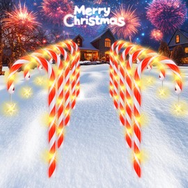 24 Pack Outdoor Christmas Decorations, Solar Christmas Lights Outdoor Waterproof Stakes, Two Set of 12 Solar Candy Cane Pathway Lights, Solar Christmas Decorations Outdoor Christmas Solar Lights Yard