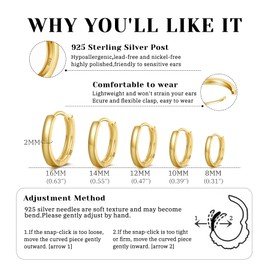 Senteria 5 Pairs Small Gold Hoop Earrings 14K Gold Plated Hoop Earrings for Women Hypoallergenic Huggie Hoops Earring Cartilage Sleeper Small Earring for Women 8/10/12/14/16mm