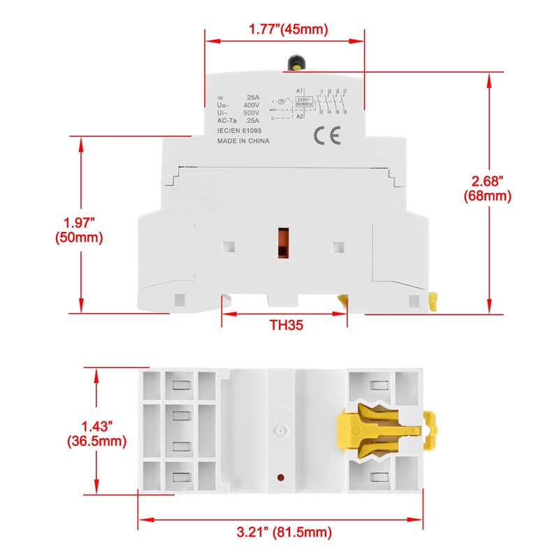 Heschen Modular Household AC Contactor, CT1-25M/40, 25A, 4 Pole, 4NO,