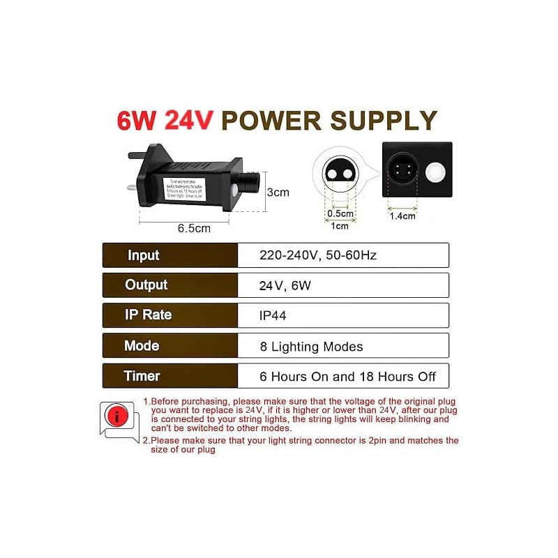 Cozymeow 24V 6W Transformer for Outdoor Lights Transformer Plug, 8