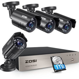 ZOSI 8CH Security Camera System HD-TVI Full 1080P Video DVR Recorder with 4X HD 1920TVL 1080P Indoor Outdoor CCTV Cameras 1TB Hard Drive, Smartphone, PC Easy Remote Access (Renewed)