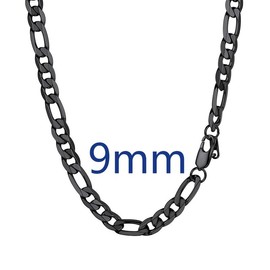 PROSTEEL Smooth Figaro Chain Necklace Stainless Steel Chains Length 14-30 Inches Width 4mm-13mm Hip Hop Jewelry Unisex For Men Women Gift Box - Style: 9mm-Black, Length: 22"-55 cm