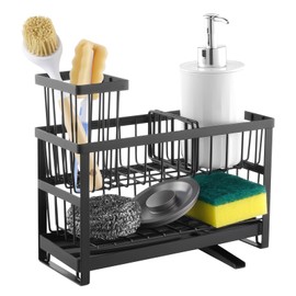 VEVOR Kitchen Sink Caddy Organizer, 2 Tier Sponge Holder for Kitchen Sink with High Brush Holder & Divider, Storage Rack with Rotatable Drainage Spout, Countertop Organizers and Storage Essentials