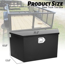 BLACKHORSE-RACING 26.6inch Trailer Tongue Tool Box,Heavy Duty Steel Waterproof Storage Tongue Box For Pickup,Truck Bed, RV, Trailer w/Lock and Keys -Black