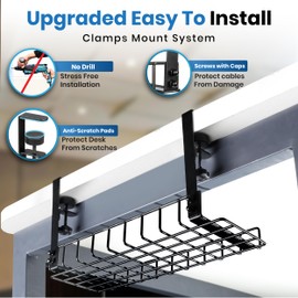 WTADAY Under Desk Cable Management Tray, 16” No Drill Cord Organizer with Clamps for Wire Management, 4mm Sturdy Wire Desk Cable Organizer Tray, Cable Management Rack for Office