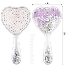 Framendino, 3 Pack Sequin Hair Brush Glitter Detangle Massage Comb Cute Mini Heart Shaped for Women