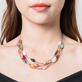 BULINLIN Crystal Layered Statement Necklace for Women, Shell Choker Necklace with Chunky Silver Metal Fashion Jewelry Gifts for Her（Colorful）