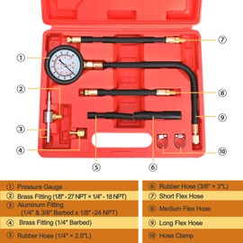 BETOOLL Fuel Pressure Test Kit - Fuel Pressure Gauge - 0-100PSI Fuel Injection Pump Pressure Tester Gauge Kit for Car, Motorcycle, Truck, RV, SUV, ATV