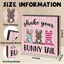 Funny Easter Bunny Decor Desk Decor Sign, Cute Easter Gifts for Women Kids, Easter Decorations Wood Block Sign for Home Kitchen Bathroom Shelf Table Tiered Tray Decor, 4.7" x 4.7"-B10