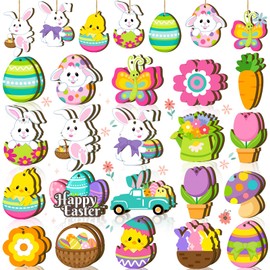 GlikCeil 40 Pcs Easter Wooden Ornaments Easter Tree Decorations Wooden Bunny Hanging Decor Decorative Rabbits Egg Flower Gnome Hanging Craft Spring Decorations for Party Home(Butterfly)