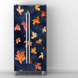 WOOHOOROO Peel and Stick Refrigerator Wrap Fridge Decor Navy Background Leaves Mural Sticker Wall Door Self-Adhesive Removable Decoration 32.67 "W x 78.7 "L,Set of 2 Sheets