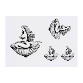 4 x 'Mermaid Sitting in a Clam Shell' Temporary Tattoos - Water Resistant, Skin-Safe, Non-Toxic Transfers, Mixed Sizes (TO00084640)