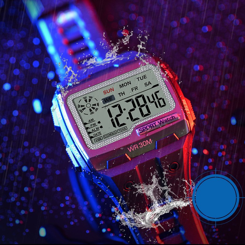 Digital Sport Watch Large Display LED Alarm Clock Shockproof 12/24