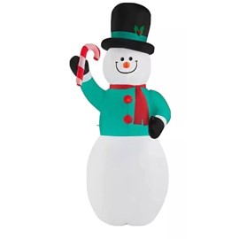 Gemmy 11' Tall Christmas Inflatable Snowman with Top Hat & Candy Cane