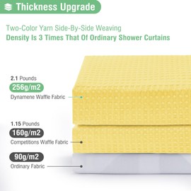 Dynamene Yellow Fabric Shower Curtain - Waffle Weave Textured Heavy Duty Cloth Shower Curtains for Bathroom, 256GSM Hotel Luxury Weighted Bath Curtain Set with 12 Hooks,72x72, Yellow